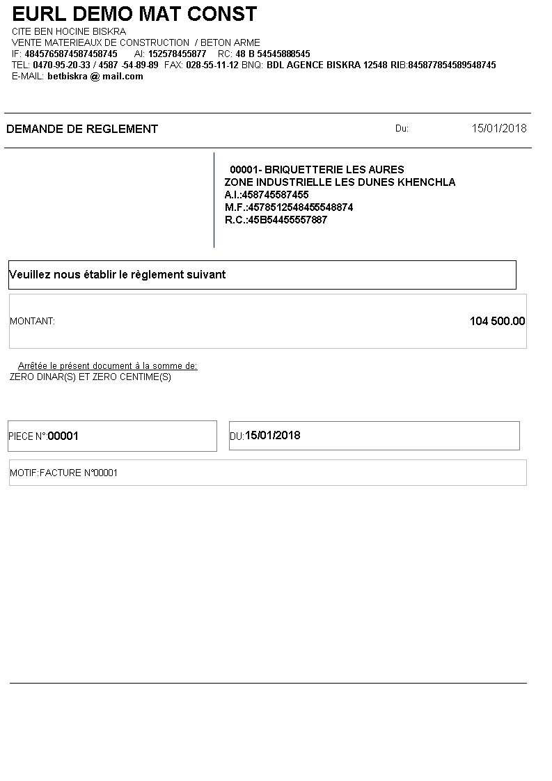 Demande Règlement Fournisseur