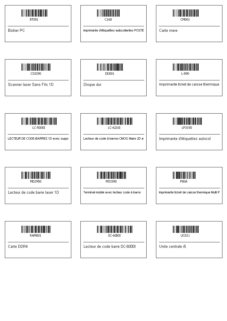 Etiquettes Codes barre