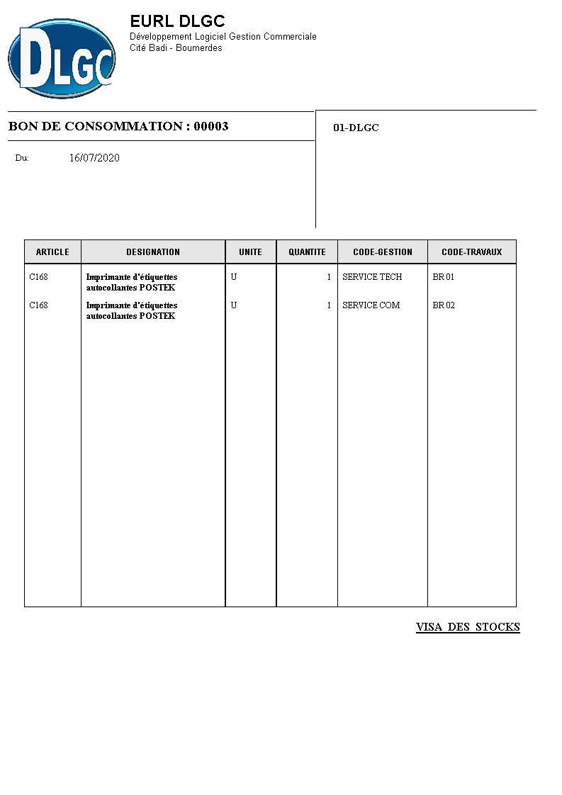 Modèle Bon de Consommation