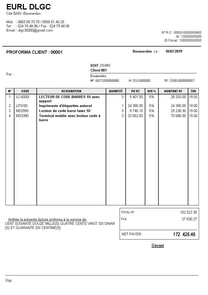 Modèle Proforma Personnalisé